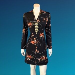 70s vintage V Neck Boho Hippie A Line Mini Dress / L